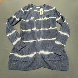Kaily K Cardigan Sweater Women's Medium Open Front Blue White Striped Knit NWT